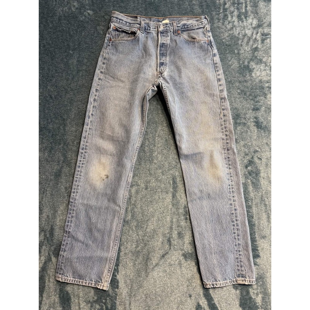 Levis 501 Original Fit Jeans Mens 34x34 Button Fly Light Wash Blue 00501-0115